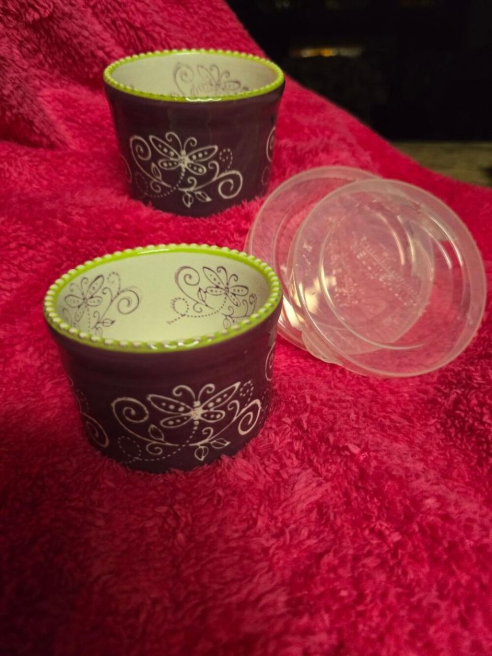 Temp-tations Purple Floral Lace Ramekin/Custard Dish 5oz - Set of 2 with Lids